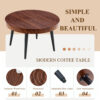 Modern Round Coffee Table - Annular Texture, Durable and Robust With a Diameter of 23.6 inches.Exquisite Suction Molding Process,Walnut Color Pattern Design,Black Sprayed Metal Leg.