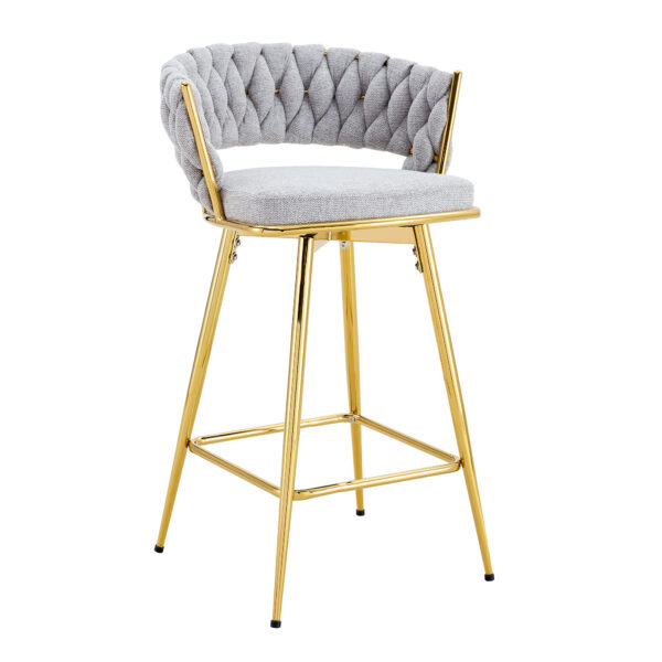 Two sets of swivel bar stools with breathable cotton and linen soft cushions, electroplated metal frames without rust, suitable for restaurant and bar use, as well as for casual seating in living room