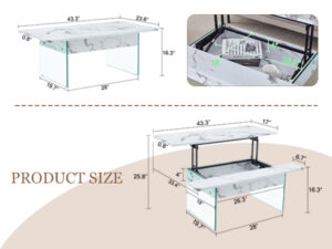 Multifunctional Lift Top Coffee Table -White Marble Pattern, Essential for Modern Homes.Tempered Glass Legs,Multiple Color Options,Lift Top Feature.Perfectly Fitting Into Both Living Rooms And Office.