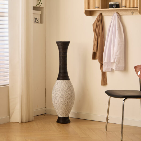 3e47454ec817414a98321e9cee126acd_483d3b4307c3fd004c3957de9e7eba97 39-Inch Tall Standing Designer Floor Vase - Durable Artificial Rattan - Elegant Two-Tone Dark Brown Finish - Ideal Decor Accent for Living Room, Bedroom, Entryway - Stylish Home Decor Statement Piece