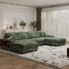 Convertible U-shaped Combination Sofa, Corduroy Fabric, Modern Comfortable Large Size 4 Seat Sofa, Living Room Double Lounge Chair ,Green