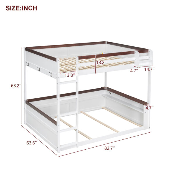 Queen Size Wooden Bunk Bed with Built-in Shelves,Storage Box,LED Light and USB Charging Station,White(ETA:6/30)