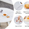 A 42-inch stainless steel leg round table with a marble top is suitable for use by four or six people
