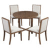 TREXM 5-Piece Extendable Dining Table Set for 4, Round Dining Table for 4 with Upholstered Chairs, Farmhouse Kitchen Table Set with Removable Leaf for Dining Room and Kitchen (Brown)
