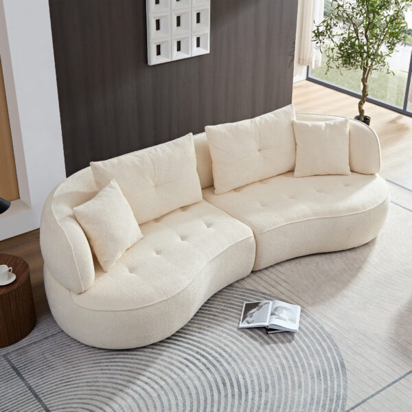 WKS7W  White, 4-seat modular sofa, durable fabric, solid wood frame, high density sponge cushion, 4 pillows