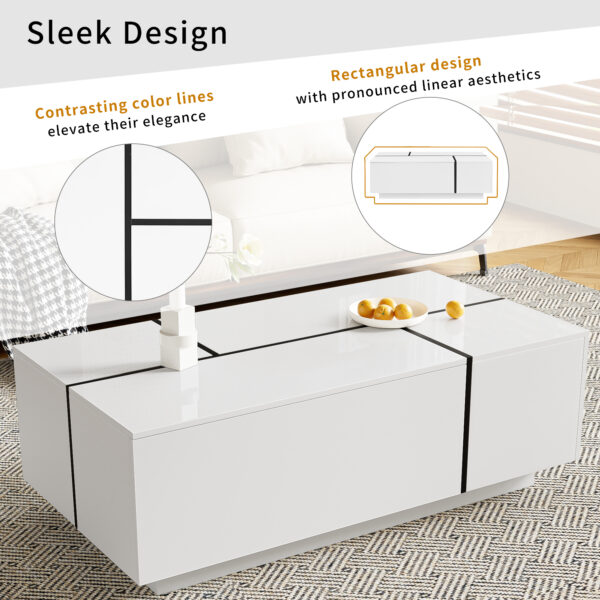 U-Can 47.2''-72.7'' Extendable Coffee Table, Multi-Functional Coffee Table with High-Gloss Finish, Coffee Table with 2 Hidden Storage Space and 2 Drawers for Living Room