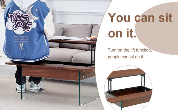 40bbf7a3e8064928a83da79177c0fe9e_6d2f35321d81b4755a1b8ee29526d456 Multifunctional Lift Top Coffee Table -Dark Wood Color Grain Sticker, Essential for Modern Homes.Tempered Glass Legs,Lift Top Feature.Perfectly Fitting Into Living Rooms And Office.