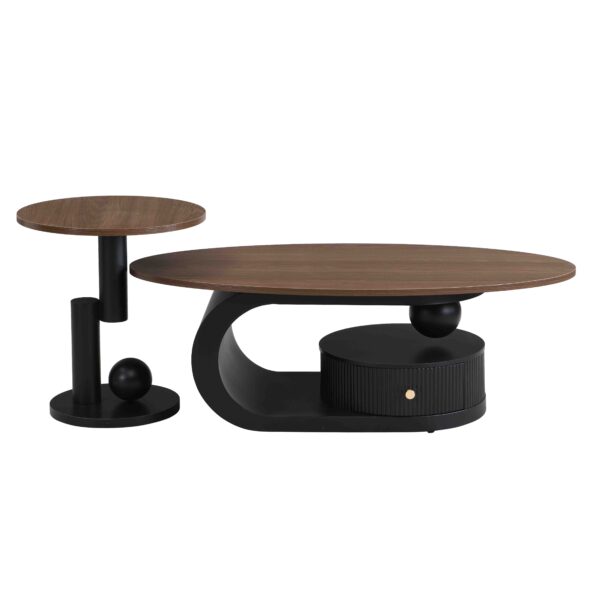 Luxury Nesting Coffee Table Set of 2,  Tables with Storage for Living Room, Oval and Round Table Set, Black Center Table, Cocktail Table, Side Table,  Large 47.24'', Small 19.69''