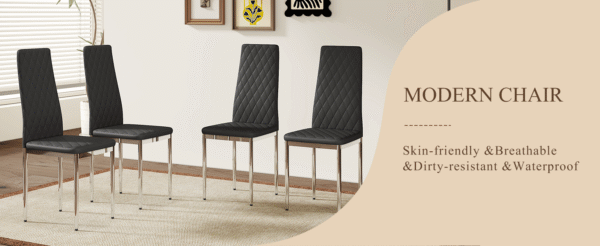 4116c89bd6b547869ad6a99e72786bda_cf3b6ef68f9d5a7a826cb18a9db8009e Modern Style Dining Chairs Set of 6 in Black, Essential for Minimalist Homes.Meeting Family Dining Needs,PU Material Seat,Silver Metal Legs,Blending into Various Home Environments.W1151107275