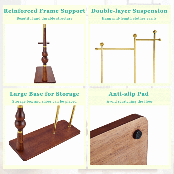41253d27a6c7406d80c557f7d999f378_ad3a4c9401e08aebdccb77aecf1652f4 70" Tall Industrial Coat Rack for Entryway, Solid Wood & Stainless Steel Clothing Rack, Double Layer Hanger for Coats, Hats, Bags, Scarves, Shoes Storage, Vintage Wood Grain & Metal, Heavy Duty