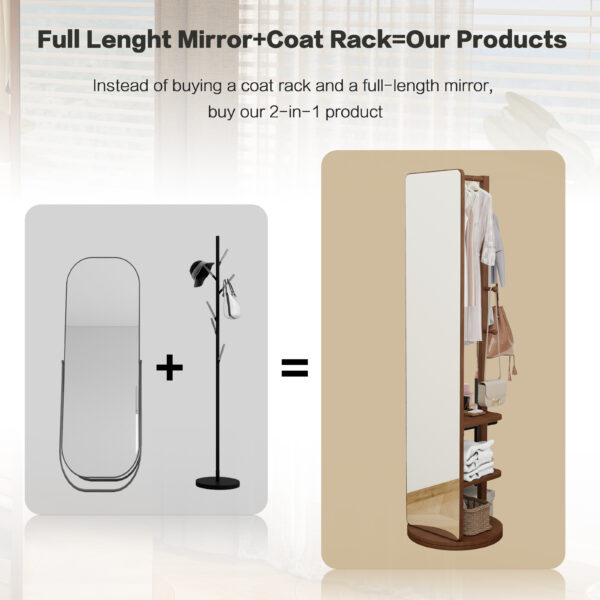 4146f9a5e381490c9d723b868a286a43_3debf496132256c297df83d01ca5cb7b Full-length mirror, rubber wood + mirror, 68.8*19.6 inches (mirror width: 15.7 inches) large full-length mirror, easy to dress, organize and place in the bedroom/living room/office/cloakroom (walnut)