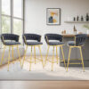 Two-piece rotating swivel chair, Dark gray cotton and linen soft seat, golden metal legs, rust-proof and wear-resistant, suitable for restaurant/bar high tables, lightweight single unit