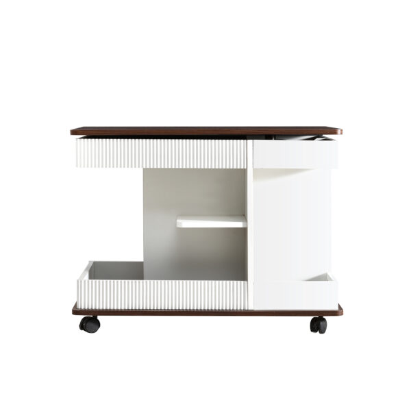 U-Can Adjustable End Table with Wheels, Modern Multifunctional Sofa Side Table with Lift-Top, 360°Rotating Top and Storage Space for Living Room, Small Space