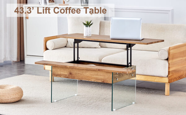41ba9ecc6db14f33aec48af04471a888_e5e33ed5494108026f25327a6acad7ff Multifunctional Lift Top Coffee Table -Light Wood Color Grain Sticker, Essential for Modern Homes.Tempered Glass Legs,Lift Top Feature.Perfectly Fitting Into Living Rooms And Office.