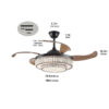 48" Contemporary Crystal LED Retractable Ceiling Fan with Light and Remote Control, 6-Speed Quiet Reversible DC Motor,4 Blades Modern Ceiling Fans for Kitchen Bedroom Dining Room Patio