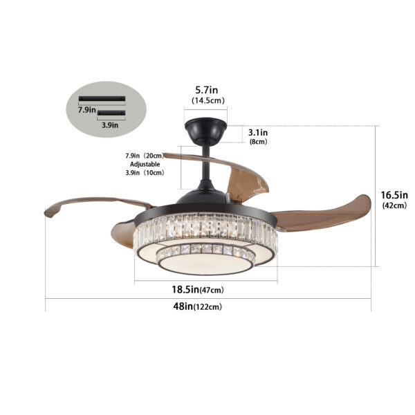 4234dae107a941af881c228ff7748562_9be7d2b0c77c650e35f251e76fc1fb88 48" Contemporary Crystal LED Retractable Ceiling Fan with Light and Remote Control, 6-Speed Quiet Reversible DC Motor,4 Blades Modern Ceiling Fans for Kitchen Bedroom Dining Room Patio