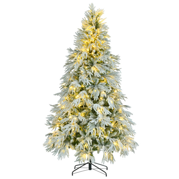 42ce33c718f24623b916c1cc841f2028_9a1b3af289b83068c833d1a033658753 7.5FT Pre-Lit Spruce Snow Flocked Christmas Tree, Artificial Hinged Xmas Tree with 350 Multi-Color LED Lights, 8 Flashing Modes &1389 Snow Branch Tips, Holiday Office Home Décor