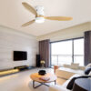 (Same as W882P244711) 52 Inch Flush Mount Ceiling Fan DC 3 Solid Wood Fan Blade Noiseless Reversible Motor Remote Control With Light