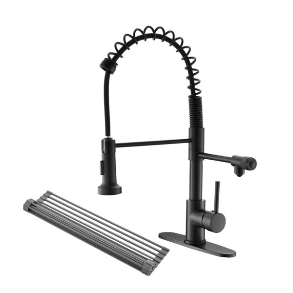 Purifier Kitchen Faucet Drinking Water Faucet With Roll Up Dish Drying Rack, Pull Down Water Filter Kitchen Sink Faucets (Matte Black)