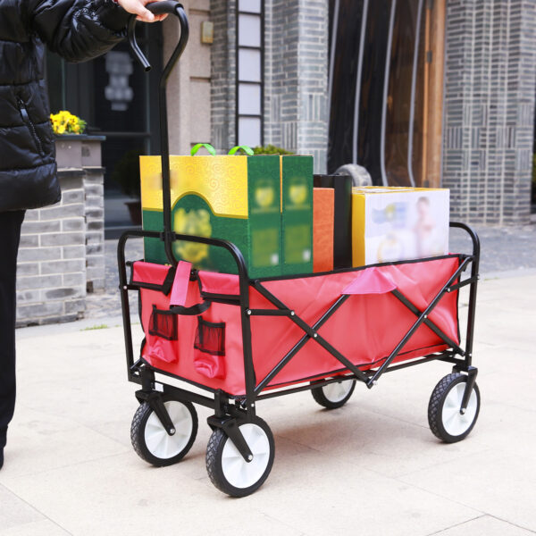 Folding Wagon Garden Shopping Beach Cart (Red)