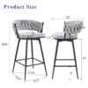 Set of 2 Swivel Bar Stools with Breathable Linen Cushions - Light Gray Seat & Black Iron Frame, Counter Height Stools for Kitchen Island, Dining or Pub