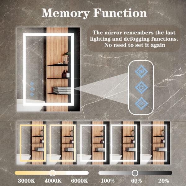 32x24inch Glossy Brushed Silver 3000-6000K LED Bathroom Mirror With Lights,Anti-Fog Dimmable Lighted Wall Mounted Vanity Mirror Master Bath Modern Makeup(Only mirrors, not cabinets)Horizontal&Vertical