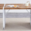 Natural Wood Grain MDF Dining Table - 55"x31.5" Stable Design.Suitable For Various Modern Home Decor Styles.Splicing structure design,Wood Textured Desktop,White Marble Patterned Table Legs.