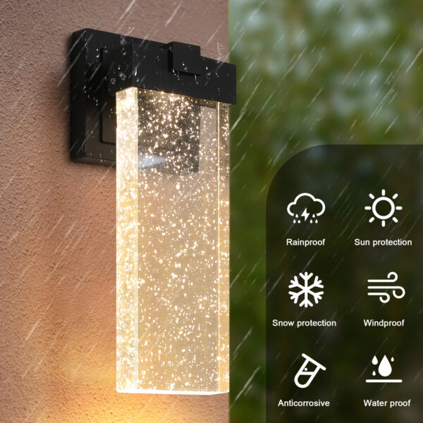 46072c1b6d9e46d3ad69e01cba22d665_b5c0b2da26588db5f31dabb91fe703df 2-Pack Outdoor Wall Light Fixture, Weatherproof LED Wall Sconce with Bubble Crystal and Light Sensor - 12W Per Lamp