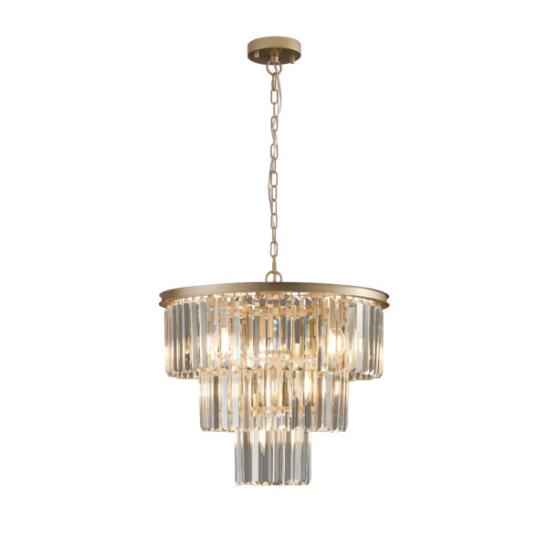 (Same as W1340P143192/L5007-500-G) 20" Luxury 3-Tier Crystal Chandelier, 7-Light Gold Frame Pendant Light, Elegant Ceiling Lighting for Living Room, Dining Room, Bedroom (No Bulbs)