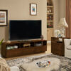 63" Mid-Century Modern TV Stand for TVs up to 75", Thick Sturdy Farmhouse Entertainment Cabinet, Media Console for Living Room, Louver Design & Solid Wood Drawers & Outlet Holes, Walnut