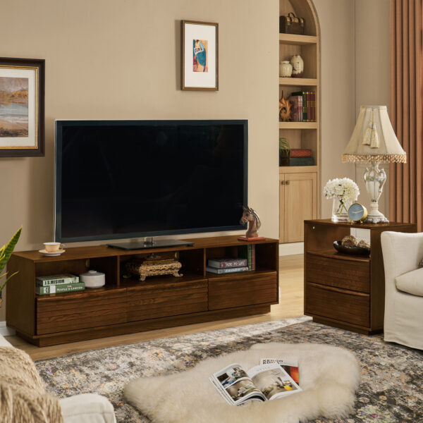 4630726e314a4679a716a2b07ad4372d_f73c1d06ff5aba9ef47704a20c8b0eed 63" Mid-Century Modern TV Stand for TVs up to 75", Thick Sturdy Farmhouse Entertainment Cabinet, Media Console for Living Room, Louver Design & Solid Wood Drawers & Outlet Holes, Walnut