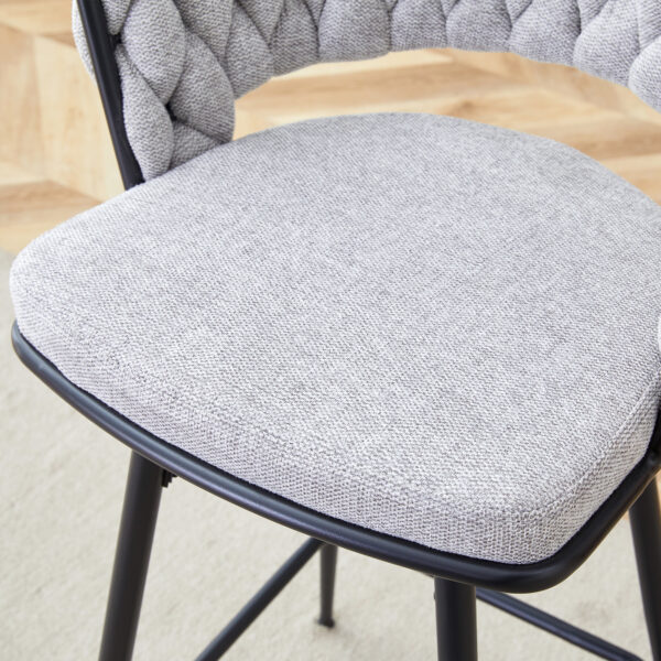 Set of 2 Swivel Bar Stools with Breathable Linen Cushions - Light Gray Seat & Black Iron Frame, Counter Height Stools for Kitchen Island, Dining or Pub