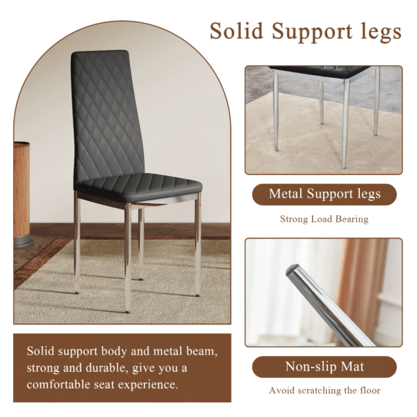 46a327ad4eef4035aa3b0ad2b427a836_784b9aebc00cafb4d3f28f3c022015ff Modern Style Dining Chairs Set of 6 in Black, Essential for Minimalist Homes.Meeting Family Dining Needs,PU Material Seat,Silver Metal Legs,Blending into Various Home Environments.W1151107275
