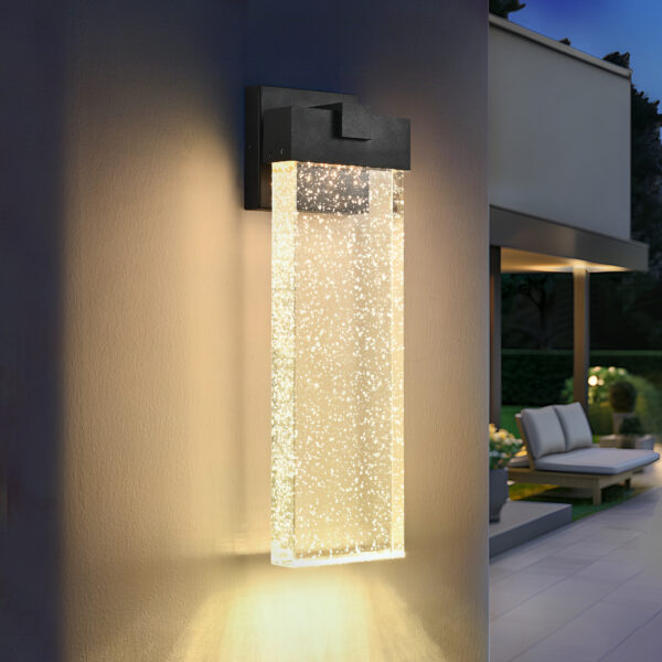 46aad2727fb24381a92d86e24cb0cf40_cbe2062b33aebd25dd21b2316ab4e784 18"(H) 1-pack 12W Modern Outdoor Wall Light Fixture, Weatherproof LED Wall Sconce with Bubble Crystal, Black Finish, Up and Down Lighting for Porch, Patio, and Garden