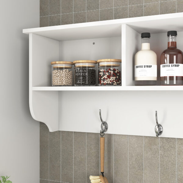 4726d55064644cd6a156bad5bafeb1f0_4629de7f95eec46103f9bb92eca6ce61 White Entryway Wall Mounted Coat Rack with 4 Dual Hooks Living Room Wooden Storage Shelf