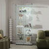 Tempered Glass Display Cabinet, Wine Cabinet, Storage Cabinet, File Cabinet with Bluetooth LED Light Strips, Lock on Door, Tempered Glass Top, Casters at Bottom for Easy Movement, Color: white