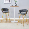 Two-piece rotating swivel chair, Dark gray cotton and linen soft seat, golden metal legs, rust-proof and wear-resistant, suitable for restaurant/bar high tables, lightweight single unit
