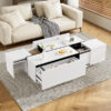 U-Can 47.2''-72.7'' Extendable Coffee Table, Multi-Functional Coffee Table with High-Gloss Finish, Coffee Table with 2 Hidden Storage Space and 2 Drawers for Living Room