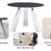 A 42-inch burn stone round table with stainless steel legs can accommodate 4 or 6 diners