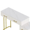 Velvet Upholstered Vanity Desk with Chair, Vanity Set with 5 Big Drawers, Makeup Table with Padded Chair, Marble-Look Sticker Top Dressing Table with Left/Right Adjustable Storage, Beige