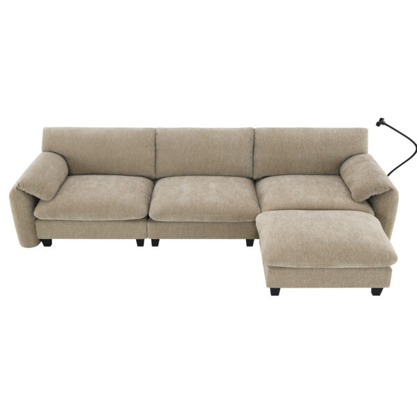 [VIDEO Provided] 108" Modular Sectional Sofa, L-Shape with 31.5" Extra-Wide Seat Cushion, USB and Type-C Charger, Phone Holder and 2 Side Storage Pockets, Free Movement Ottoman, Striped Chenille