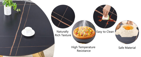 493ead12caba4e0981415b3847e59ba0_b6340a1de1e5033eef24fe0ad0986133 The 42-inch stainless steel gold-plated flamed granite round table with seating for 4 or 6 people is perfect for dining, entertaining, or as a conference table