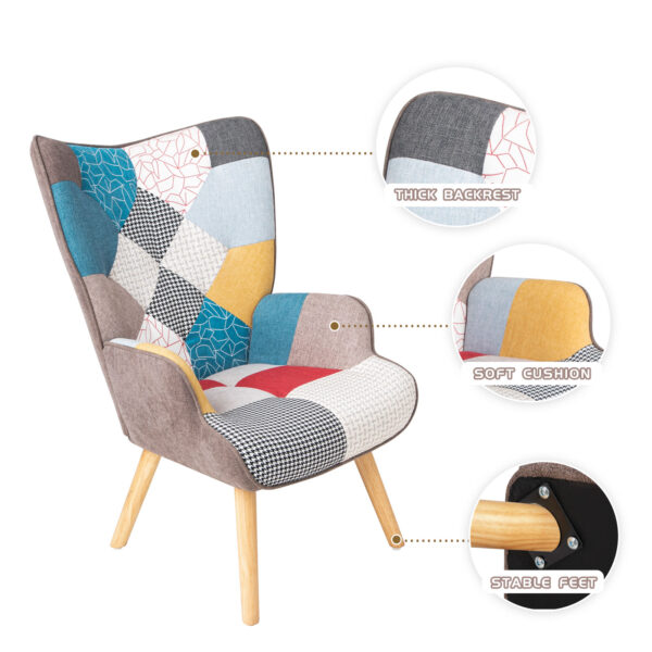 498599edeb7f4bf68e159151ef516ab5_20231221_72c7e7709808f6500e56cbaa0e998a6c Accent Chair with Ottoman, Living Room Chair and Ottoman Set, Comfy Side Armchair for Bedroom, Creative Splicing Cloth Surface