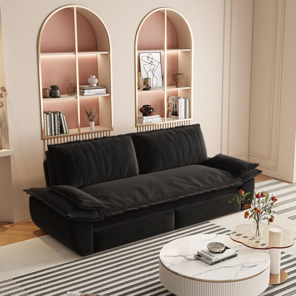 73.2" Queen Pull Out Sofa Bed,3-in-1 Convertible Sleeper Sofa,Multi-Functional Velvet Loveseat Bed,Black(Old Sku:W1885P154641/W1885P214788)