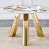 A 42-inch stainless steel white pattern burning stone round table with gold legs Round table suitable for 2, 4 or 6 people
