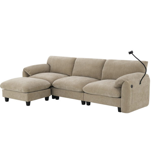 [VIDEO Provided] 108" Modular Sectional Sofa, L-Shape with 31.5" Extra-Wide Seat Cushion, USB and Type-C Charger, Phone Holder and 2 Side Storage Pockets, Free Movement Ottoman, Striped Chenille