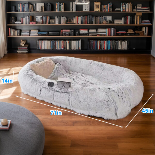 4b9a1dae94df4f0db658deccfd3b1916_880691a0461c748d3f4dafd370f04a70 Human Dog Bed, Washable Faux Fur Dog Bed for People Doze Off, Napping Orthopedic Dog Bed,71''x45''x14'' Size Fits You and Pets (Grey)