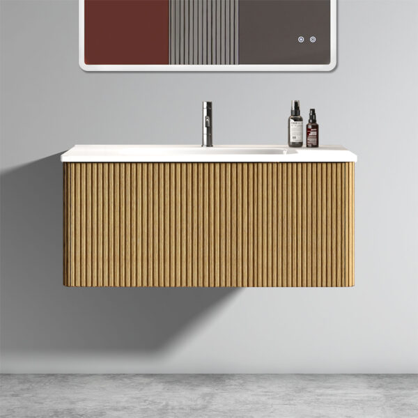 U088-Etna36W-306 Etna 36"Striped Natural Oak Bathroom Vanity with White Ceramic Sink, Wall Mounted Floating Bathroom Vanity for Modern Bathroom, One-Piece White Basin without Drain, Pre-assembled