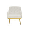 cream white velvet armchair with metal  legs