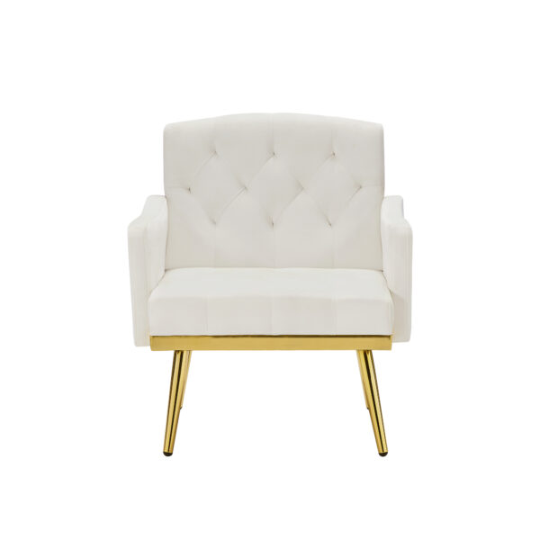 cream white velvet armchair with metal  legs